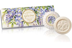 SAPONIFICIO ARTIGIANALE FIORENTINO Glicine - Sapone vegetale rotondo al profumo di glicine, confezione regalo da 3 saponi da 100 g, italiano fatto a mano Fiorentino