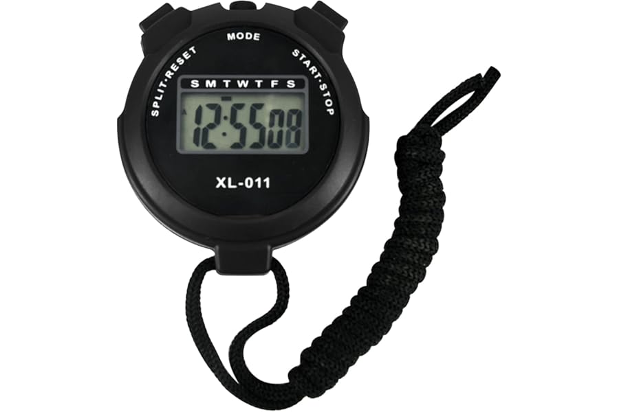 BEHAHAI Digital Sports Stopwatch Timer Stopwatch Large Display Interval Training Timer Outdoor Split Stop Watch Lap Timer Digital Calendar Alarm Clock Referee Watch for Training Running(Black)