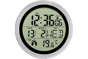 Oule GmbH Digitale Badezimmer-Funkwanduhr, Kuststoff, Badezimmer Uhr: Badezimmer-Funk-Wanduhr mit Thermo- und Hygrometer, Alu-Rahmen, Weiß (Badezimmeruhr mit Thermometer, multifunktionale)