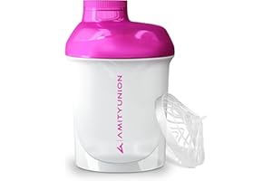 ‎AMITYUNION Frauen Protein Shaker 400ml Deluxe auslaufsicher, Europa, 100% BPA frei mit Sieb & Skala für Cremige Whey Shakes, Gym Fitness Becher für Isolate, Sport Getränke, Original Eiweiß Shaker in Weiß Pink