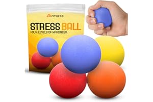 A5 FITNESS Stress Balls for Adults - Hand Exercise & Squeeze Ball Set for Anxiety Relief, Arthritis & Grip Strength | 4 Resistance Levels: Yellow (30lb), Orange (50lb), Red (80lb), Blue (100lb)