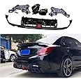 XUETAO W205 Diffuser For Mercedes Benz C Class W205 C300 Sport & C43 C63 AMG Sedan 2014-2020 PP Rear Bumper Diffuser Lip Spoiler W/Exhaust Tips Gloss black