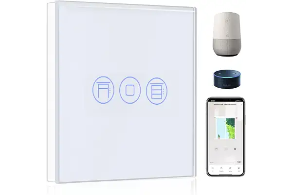 BSEED Interruptor Persiana WIFI Blanco,Interruptor Inteligente Compatible con Tuya,Alexa y Google Home,Control de APP y Función de Temporizador,2,4Ghz Alexa Interruptor Persiana