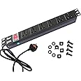 HiEYES 1U rack-mounted 6-unit 13A UK Plug PDU Power Strip Network Cabinet Rack Socket 2M Extension Cable Standard Outlet Switch Supply Power Distribution aluminum (6-Outlet) (PLUG-B03)
