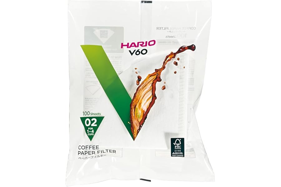HARIO Paper Coffee Filters for V60 Dripper, Compatible with Size 02, White, 100 Pack, 100 Pieces, VCF-02-100W