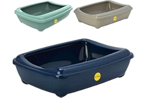 CAT CENTRE Jumbo Cat Litter Tray In Blue, Removable Rim With Shiny Plastic Finish - No Spilling Toilet
