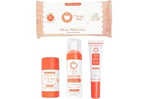MUSC INTIME La Marque Officielle - L'Intime Rituel Musqué - Mousse Intime & Parfum Intime & Déodorants & Lingettes - Hot Peach - La Charmeuse - 4 Étapes Fraîcheur - 150ml & 30ml & 50g & 30 unités