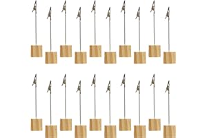 Yzwuyou Pack of 20 Photo Holders with Clips, Photo Stand, Postcard Holder, Memo Clip Holder with and Pine Base, for Office, Wedding, Home Decoration, Table Decoration, Party