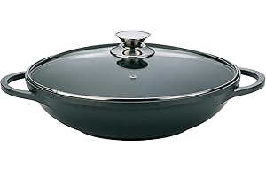 Cheffinger Wok Poêle Wok Woktopf Induction 36cm Fonte D'Aluminium avec Couvercle Poêle à Frire Marmorbeschichtung Silikongriffe