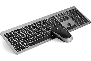 Tastatur Maus Set Kabellos, seenda Ultra-Dünne Wiederaufladbare Funktastatur mit Maus, Ergonomische Keyboard Mouse mit Silikon Staubschutz für PC/Laptop/Smart TV, DE QWERTZ Layout (Schwarz&Grau)