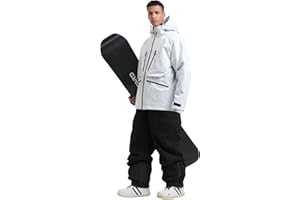 GSOU SNOW Mens Oversized Ski Jacket and Trousers Set, Baggy Snowboard Jacket Ski Salopettes Snow Pants with Braces - Unisex Multi Pockets Waterproof Windproof Breathable Insulated Warm Hooded