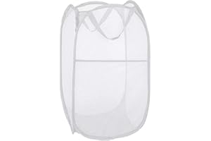 Diggoour Cesto portabiancheria a rete resistente, 75 l, con tasca laterale per lavanderia, bagno, camera dei bambini, dormitorio universitario o viaggi (bianco, 36 x 36 x 60 cm)