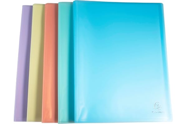 Exacompta - Réf. 88470E - Paquet de 5 protège-documents Chromaline Pastel - 40 pochettes cristal - 80 vues - pour A4 - dim 24 x 32 cm - couverture en polypro recyclé translucide - 5 couleurs assorties