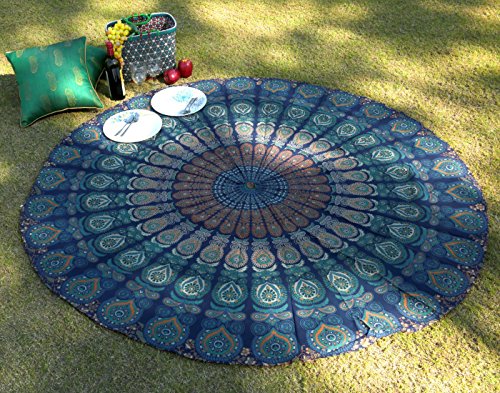 Indisch Mandala Strandtuch Türkis Runden Tapisserie Yoga Matte Roundie Handtuch Tapestry Rund Wandteppich Von Rajarng - 2