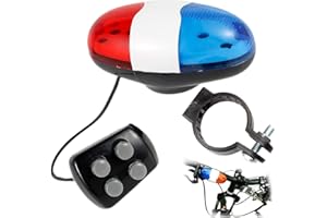YESHLIKY Bicycle Police Siren Bike LED Light, 4 Sounds Battery-Powered Horn Siren Bell with 6-LED Flashing Blue and Red Bicycle Safety Light for Mountain Bike/Road Bike