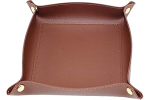 GUBEE Vassoio portaoggetti in Pelle per Ufficio e Home Desk, Contenitore Vassoio per Gioielli, PU Valet Tray, Square Coin Vassoio svuotatasche in Pelle, Chiavi, monetine, Cellulare (Marrone)
