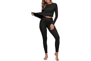 IWOLLENCE Bielizna termiczna zestaw damski topy termiczne i zimowe legginsy warstwa bazowa prążkowany polar damska piżama odzież termiczna