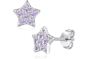 Zolkamery Earrings Studs, 925 Sterling Silver Star Heart Bow Infinity Studs for Girls Women, 10mm Small Silver Stud Earring with Pink Purple Zircon, Hypoallergenic Girls Earrings, Cute Kids Jewellery