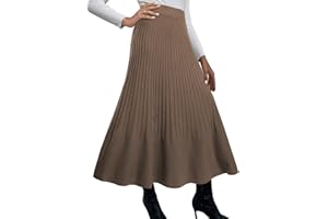 Adigaber Femmes Jupe Longue Taille Haute Tricot Plissé Jupe Ligne A Taille élastique Jupe d'hiver