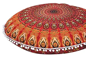 Heyrumbh Handicrafts Red Ombre Round Large Tapestry Pouf Cotton Soft Cozy Floor Cushion Pillow Case Ottomans Cover Without Filler - 32