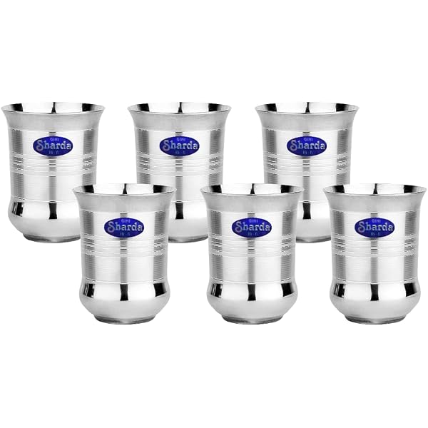 Sharda Metals Set 6 Bicchieri In Acciaio Inox, 350 Ml: Per Acqua, Succo E Lassi, Eleganti E Durevoli - 2