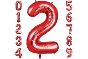 OFFCUP Zahlen Luftballon Rot, Folienballon Zahl 2, 40 Zoll Helium Ballons Geburtstagsdeko Mädchen Junge Kindergeburtstag Party Deko Ballon Zahl Deko zum Geburtstag Silvester Deko Neujahr Deko