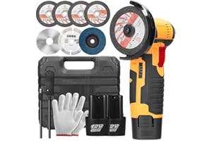 Housiwill Mini Akku Winkelschleifer, Professional Akku Winkelschleifer, 2*Akku Flex Batterien, 19500PRM, 76mm Schneideklinge, zum Schneiden von Stein, Holz, Metall und Polieren von Fliesen