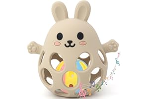 M4CQSBLE Greifball Für Babys-Montessori Spielzeug Baby，Zahnungshilfe Baby -BPA Frei Beißspielzeug Baby ，Baby Geschenk Für Babys Von 3-18 Monaten (Ecru, Hase)