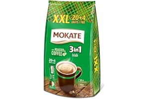 MOKATE XXL Irish 3-in-1 Sticks, löslicher Bohnenkaffee, mit Creamer & Zucker & Kokosöl, Instant-Kaffee aus gerösteter Kaffeebohnen, koffeinhaltig 408g (24 x 17g)