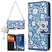Produktbild WE LOVE CASE Samsung S8 Hülle Blume Beutel Funktion und Kette Blumen Anhänger Galaxy S8 Lederhülle Marine Blau Schutzhülle Tasche Handyülle Flip Backcover Stoßfest Protective Bumper Case Cover Brieftasche Kartenfächer Karten Slot Magnetverschluss Bookstyle StandFunktion Zubehör für Samsung Galaxy S8 (5,8)