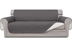 Easy-Going Reversible Oversized Couch Cover for 3 Cushion Couch Sofa Cover for Dogs Water Resistant Furniture Protector Cover with Foam Sticks for Pet (Oversized Sofa, Gray/Light Gray)