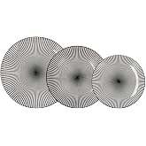 Quid Miami 18-Piece Porcelain Dinnerware Set for 6 People | Black, Round Design, Decorated Finish, Microwave Safe