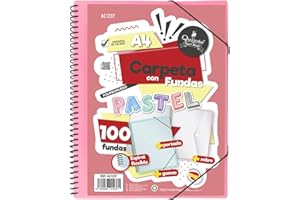 Starplast Cartella Buste Spirale Flessibile - 100 buste trasparenti, A4, chiusura elastica, copertina in polipropilene, copertina personalizzabile, per uso scolastico e ufficio - colore Rosa Pastello