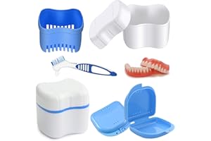 HONGECB Boîte De Dentiers, Tasse De Prothèses Boîte, Étui De Bain De Prothèses Avec Brosse, Pour De Prothèse Stockage Trempage Nettoyage, Pour De Prothèse Stockage Trempage Nettoyage, Bleu