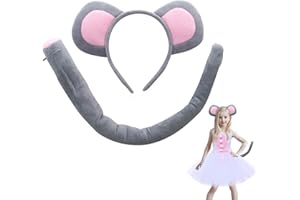 MIVAIUN Set di 2 travestimenti da topo, con cerchietto e coda da topo, accessori per travestimento per bambini, cosplay, feste di compleanno, festa dei bambini (2 pezzi)