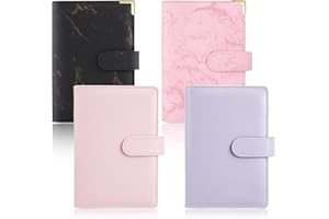 TAOPE Classeur Budget A6, Classeur A6 Budget Planner en PU Cuir, Carnet Budget 6 Anneaux Remplissable, Organisateur Enveloppe Budget, 4 Couleurs - Noir Marbré, Rouge Marbré, Rose Pur, Violet Pur
