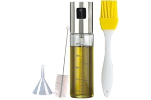 xutong Ölsprüher zum Kochen, 100ml Sprühflasche mit Skala, Edelstahl und Glas Öl Sprühflasche, Ölspray für Heißluftfritteuse, Küchen Gadget, Olivenölsprüher für Grillen Braten BBQ