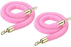 PATIKIL 4 Feet Light Pink Velvet Stanchion Rope, 2 Pack Crowd Control Barrier Rope with Snap Hooks for Posts Stands Queue Divider of Hotel Theater, Golden