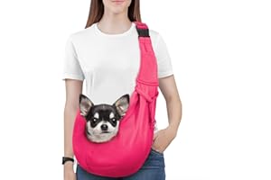 Pawaboo Bolso Bandolera para Perros, Transportín para Perros Bandolera Portátil con Correa Ajustable para Mascotas Gatos menos de 5,5kg, Bolso de Hombro Perross Bolsa de Transporte Viaje Perro,Magenta