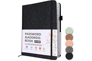 WWYSSZ Carnet Mot de Passe Répertoire Alphabétique de A à Z, Carnets de Notes pour Mots de Passe Internet, B6 Organisateur D'adresses en Cuir, pour la Gestion des Mots de Passe, 19 X 13 cm, Noir