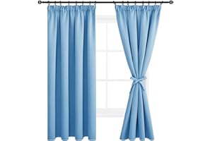 DWCN Vorhang Blickdicht mit Kräuselband Verdunkelungsgardinen mit Ösen 2 Stücke Wärmeisolierend Thermovorhang für Schlafzimmer,Wohnzimmer,Hell Blau,183x117cm (Höhe x Breite)