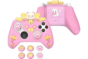PlayVital Cute Schutzhülle für Xbox Series X/S Controller, rutschfeste Silikon Hülle Case Zubehör für Xbox Core Controller Skin mit Daumengriffkappen und Aufklebern(Sweetheart Kitty-Rosa)