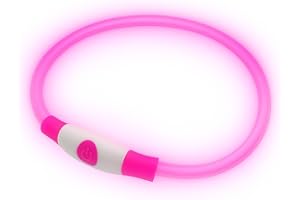 PetSol LED-Hundehalsband in Pink – wiederaufladbares USB-Sicherheitshalsband mit blinkendem Licht für Hunde, Katzen und Welpen – Größe S, M und L – modisches, im Dunkeln leuchtendes Design