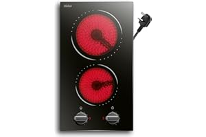 HOBSIR HOB Plug in Ceramic Hob Hobsir Built-in 2 Burners Electric Hob 30cm Ceramic Cooker with Electronic Knob Controls, Residual Heat Indicator, 2800W