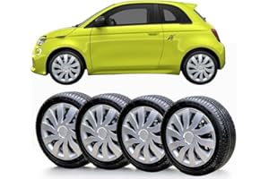 SOLIP car 14 inch wheel trims, Hub caps, Set of 4 Fiat 500 wheel trims, Silver/Black Full Set New in Box (4cf)