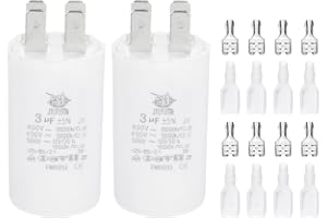 PATIKIL CBB60 3uF startkondensator, 2 st AC450V 4-stifts kondensator universell elektrisk motor med fjäder för luftkonditione