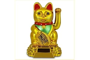 THP DEALS Lucky Cat Waving Moving Arm Solar Power Chinese Oriental Maneki Neko Feng Shui Money Decoration Dancing Cats Chinese Gift, for Welcoming Fortune Luck Wealth Prosperity (Gold)