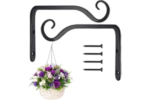 NETUME Paquet de 2 crochets de suspension muraux noirs, supports de panier suspendu en fer forgé en métal, support de panier suspendu pour mangeoires à oiseaux/plantes/lanternes/carillons éoliens (avec vis)