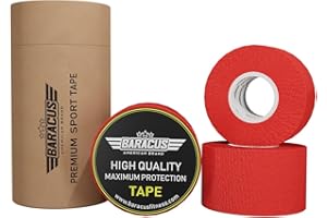 BARACUS Tape Crossfit Premium para Levantamiento de Pesas, Algodón Adhesivo Elástico y Resistente al Agua - Vendaje Deportivo, Incluye un Elegante Packaging - 7 Metros x 38mm (Ruby Red)