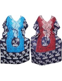Indiatrendzs Women Kaftan Nighty Batik Cotton Nightwear 2 pc Combo Set (Chest : 56)
